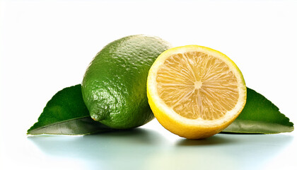 Zitrone Mit Halfte Und Limette Mit Spalte Und Blattern