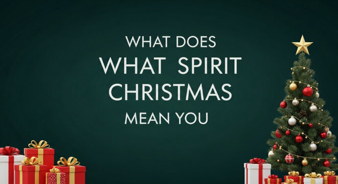 A festive christmas themed background with a decorated tree, presents, and a thoughtprovoking question about the spirit of christmas, perfect for holiday greetings