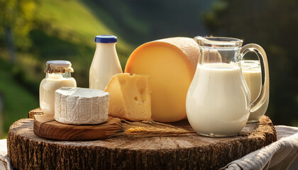 Rustic Cheese And Milk Display Outdoors