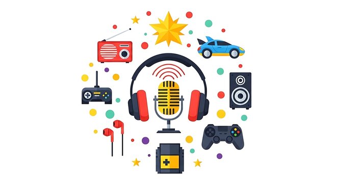 Collection of retro and modern audio and gaming devices