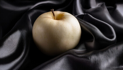 White Apple On Black Satin Still Life Food Photography Possible Use Stock Photo