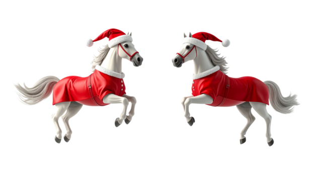  Christmas horse in Santa outfit isolated on transparent background