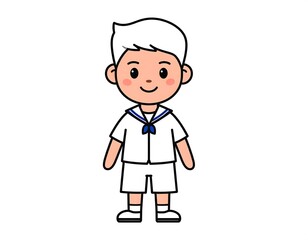 Obraz premium Cute Boy in Sailor Uniform, Focused and Energetic.