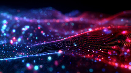 Obraz premium Futuristic holographic grid, neon glowing lines forming geometric abstract pattern