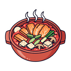 Steaming bowl korean kimchi jjigae, hearty and spicy stew made with fermented cabbage, tofu, mushrooms, and scallions, perfect for cold day