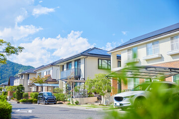 住宅地,家,住宅,青空,日本,