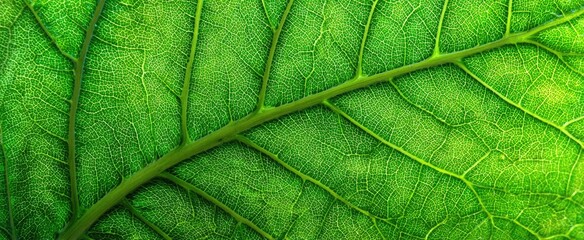 Obraz premium Close-up view of a vibrant green leaf, showcasing intricate veins