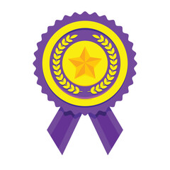 Flat Design Star Award Rosette with Laurel Wreath Ribbon Icon