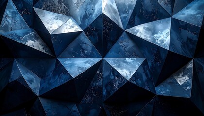 Abstract geometric background of dark blue, reflective polygons
