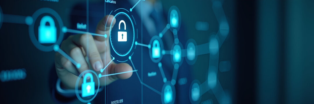 A person is depicted interacting with DNS icons on a screen, symbolizing the intricacies of domain name systems in a global digital landscape, with plenty of space for graphic elements.