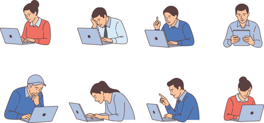 People using laptops and tablets for work illustration concept