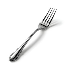 Silver fork and knife isolated on white background shiny stainless cutlery set for dining meal