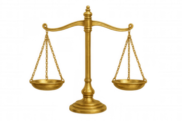 Golden scales of justice balancing legal equality and judgment concept on transparent background
