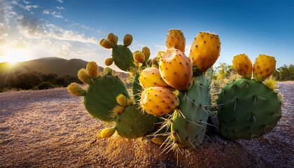 Prickly Pear Cactus With Yellow Fruits