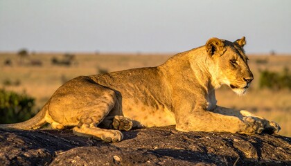 Golden Hour Lioness A Majestic Gaze in the Savanna Wilderness