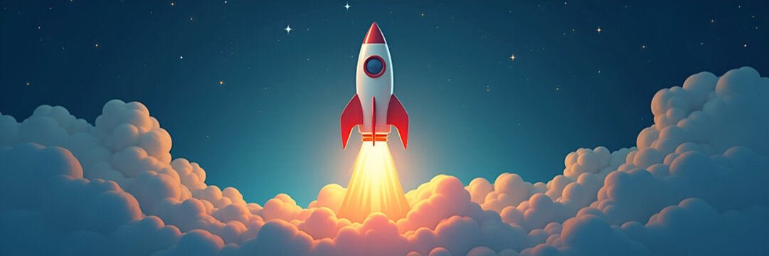 A dynamic illustration of a futuristic rocket symbolizing innovation and new beginnings, centered in the composition with adequate copy space for inspirational messages.