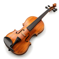 Fototapeta premium Violin on white background with classical wooden instrument and bow
