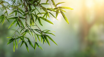 Obraz premium Fresh bamboo leaves bathed in sunlight