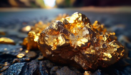 close up gold color in the middle of street rock