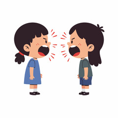 Cartoon Quarrel Illustration of Two Angry Girl with Annoyed Expression