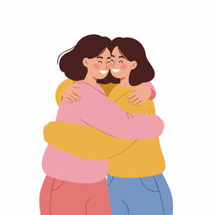 Flat Style Smiling Twins Embrace Each Other Illustration Friendship Concept