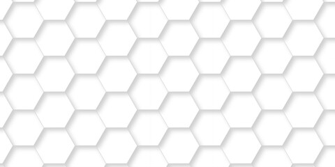 Naklejka premium Abstract pattern hexagonal white technology line paper background. Hexagonal grid tile mosaic structure mess cell design. white and gray hexagon honeycomb football geometric copy space business text 