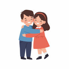 Cartoon Flat Illustration Two Children Hugging Each Other Character Design
