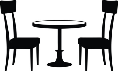 Silhouette table and chairs vector, Cafe table and chairs silhouette vector illustration.