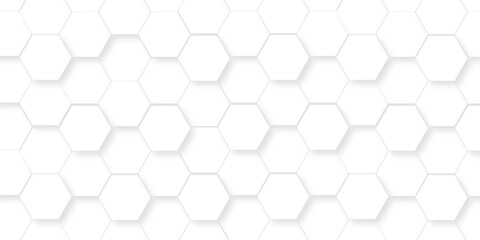 Abstract pattern hexagonal white technology line paper background. Hexagonal grid tile mosaic structure mess cell design. white and gray hexagon honeycomb football geometric copy space business text	
