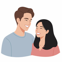 Fototapeta premium Flat Style Smiling Couple Portrait Togetherness and Romantic Relationship Illustration