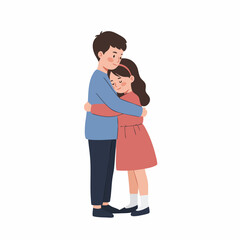 Flat Style Loving Sibling Hug Illustration with Cheerful Expression Design