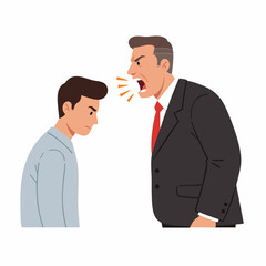 Flat Illustration Businessman Yelling at Employee Expressing Anger and Authority