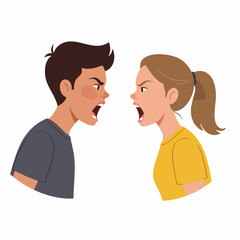 Cartoon Illustration of Angry Couple Screaming at Each Other, Conflict