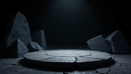 Elegant black stone podium for showcasing skin care cosmetics in a minimalist style
