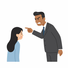 Fototapeta premium Cartoon Illustration of Angry Boss Scolding Sad Employee in Workplace Environment