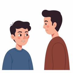 Obraz premium Flat Cartoon Style Illustration of Father and Son Having Conversation Together