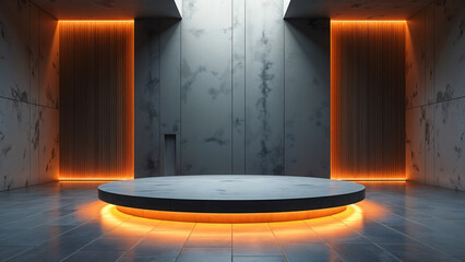 Dark podium with light and reflection background