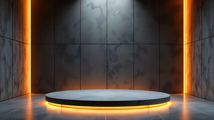 Dark podium with light and reflection background