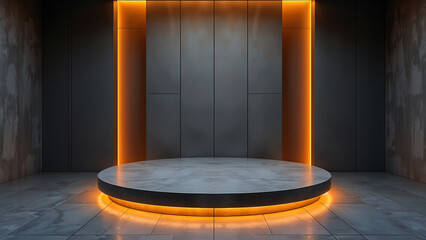 Dark podium with light and reflection background