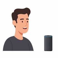 Flat Illustration of a Man Interacting with a Smart Speaker Device
