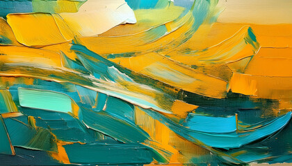 Yellow And Teal Artoile Bright Strokes Of Paint Boutique Canvas Contemporary Art Made With Colored Strokes And Rough Strokes Abstract Painting