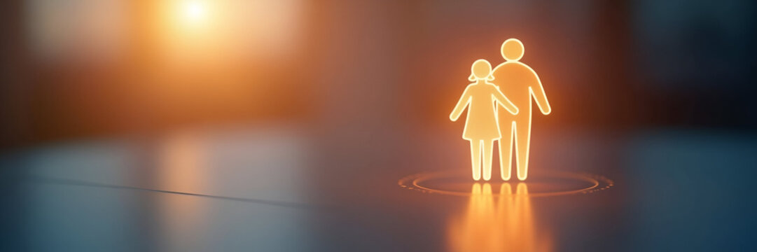 A glowing family icon elegantly representing services tailored for families, set against a soft glowing backdrop allowing copy space for text and branding.
