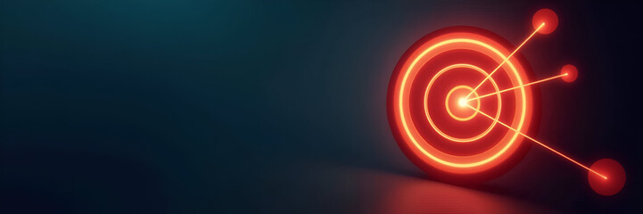 A glowing bullseye icon representing attained targets, thoughtfully framed in a dynamic composition allowing copy space to showcase key achievements and professional growth.