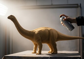 Spray Painting a Dinosaur Model