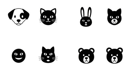 Cute animal faces dog cat rabbit bear happy simple cartoon vector illustration graphic design pet icon set