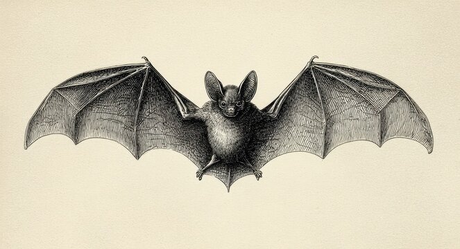Bat Engraving. A Victorian Illustrated Antique Drawing of a Skittish Mammal