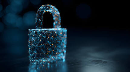 Digital padlock illustration with glowing connections representing cybersecurity and data protection