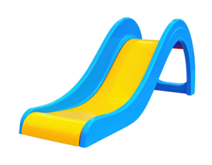 A colorful slide designed for children's play, featuring vibrant blue and yellow curves for an engaging experience.