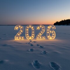 Illuminated 2026 in Winter Landscape