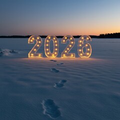 Illuminated 2026 in Winter Landscape